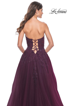 La Femme 32303 prom dress images. La Femme 32303 is available in these colors: Black, Dark Berry.