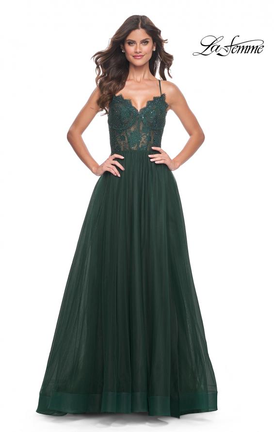 La Femme 32306 prom dress images. La Femme 32306 is available in these colors: Dark Emerald, Neon Pink, Pale Yellow.