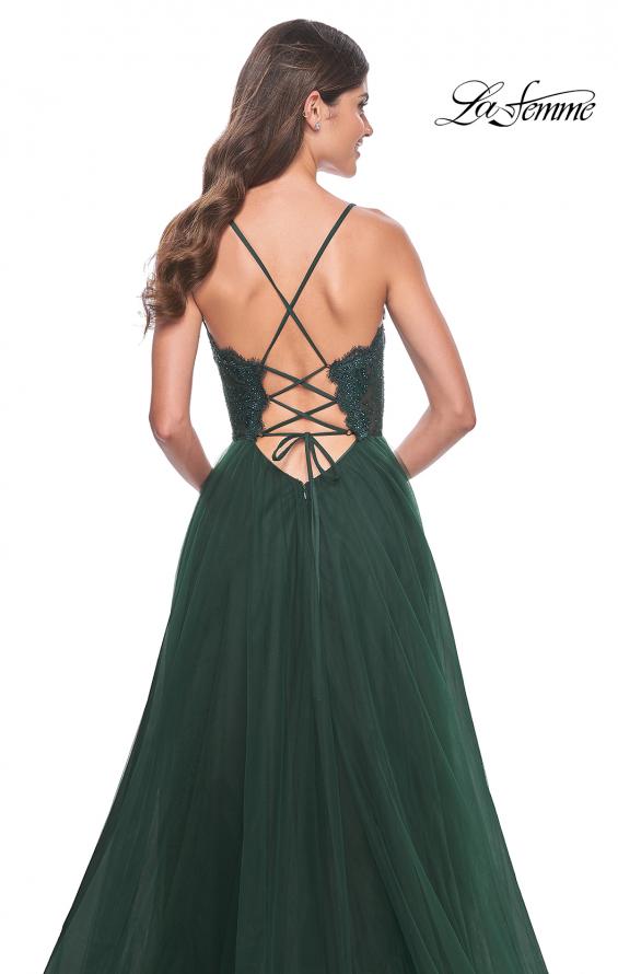 La Femme 32306 prom dress images. La Femme 32306 is available in these colors: Dark Emerald, Neon Pink, Pale Yellow.