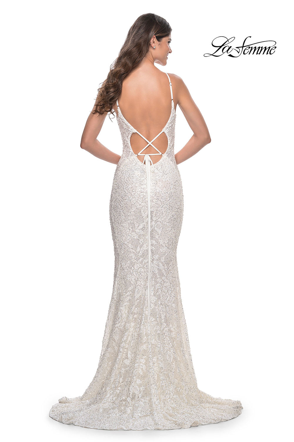 La Femme 32309 prom dress images. La Femme 32309 is available in these colors: Dark Emerald, Royal Blue, White.