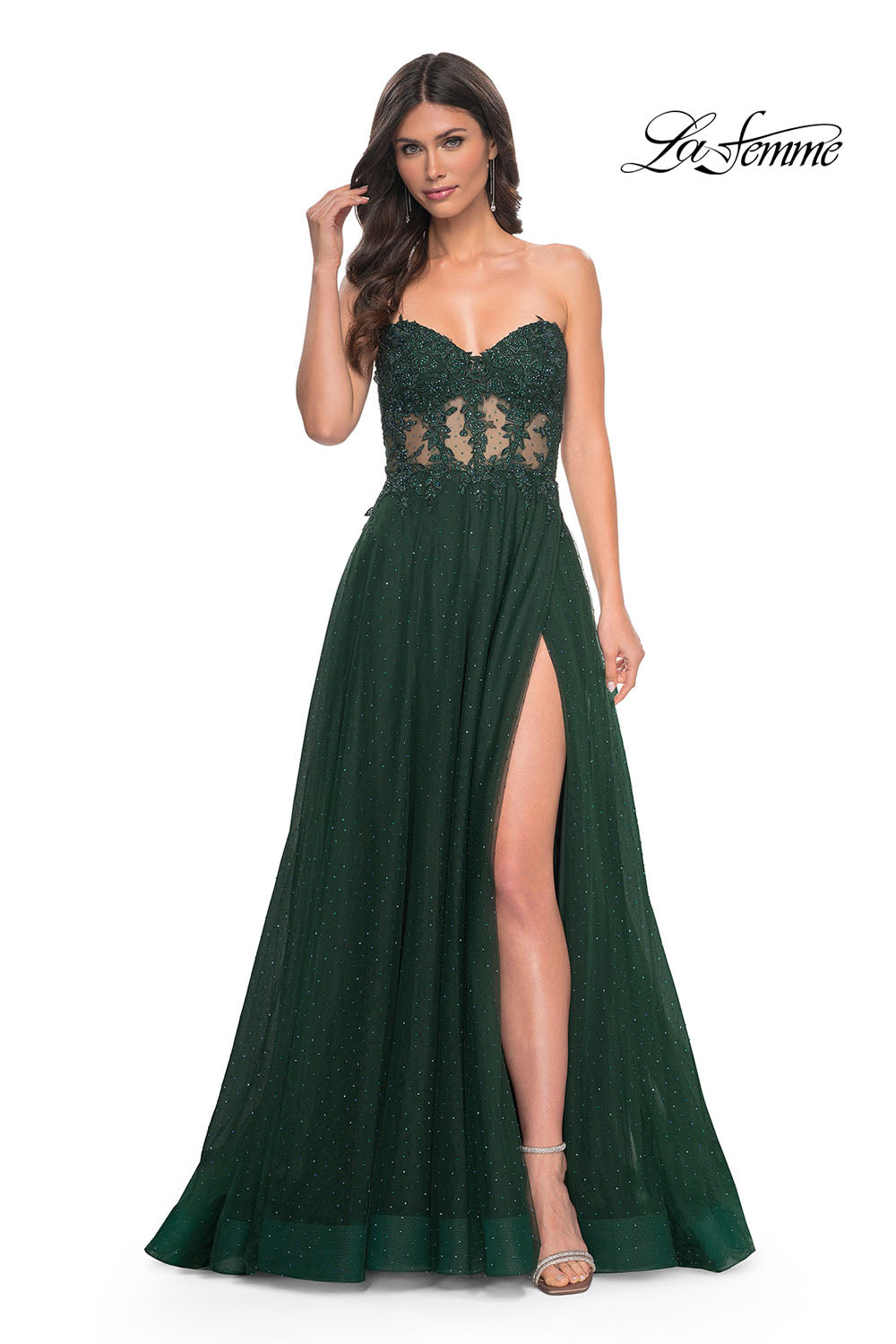 La Femme 32313 prom dress images. La Femme 32313 is available in these colors: Black, Dark Berry, Dark Emerald, Royal Blue.