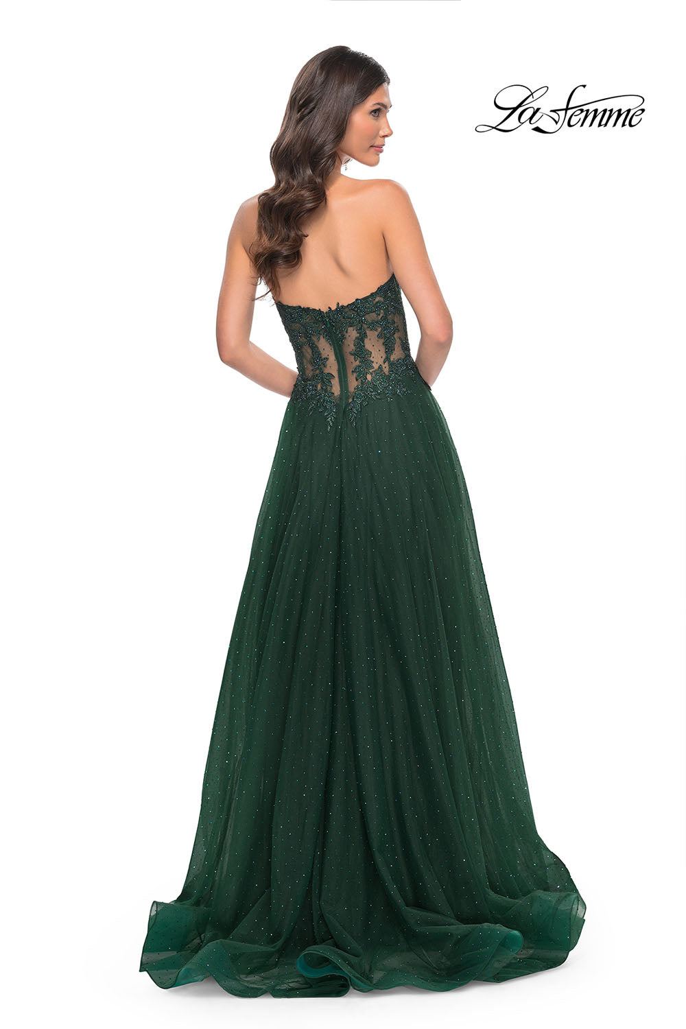 La Femme 32313 prom dress images. La Femme 32313 is available in these colors: Black, Dark Berry, Dark Emerald, Royal Blue.