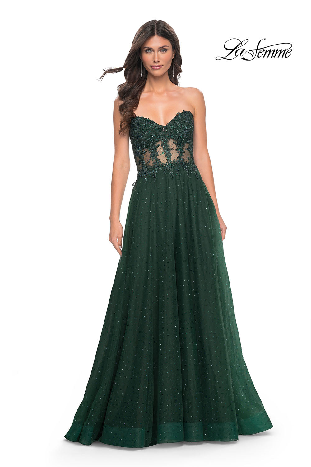 La Femme 32313 prom dress images. La Femme 32313 is available in these colors: Black, Dark Berry, Dark Emerald, Royal Blue.