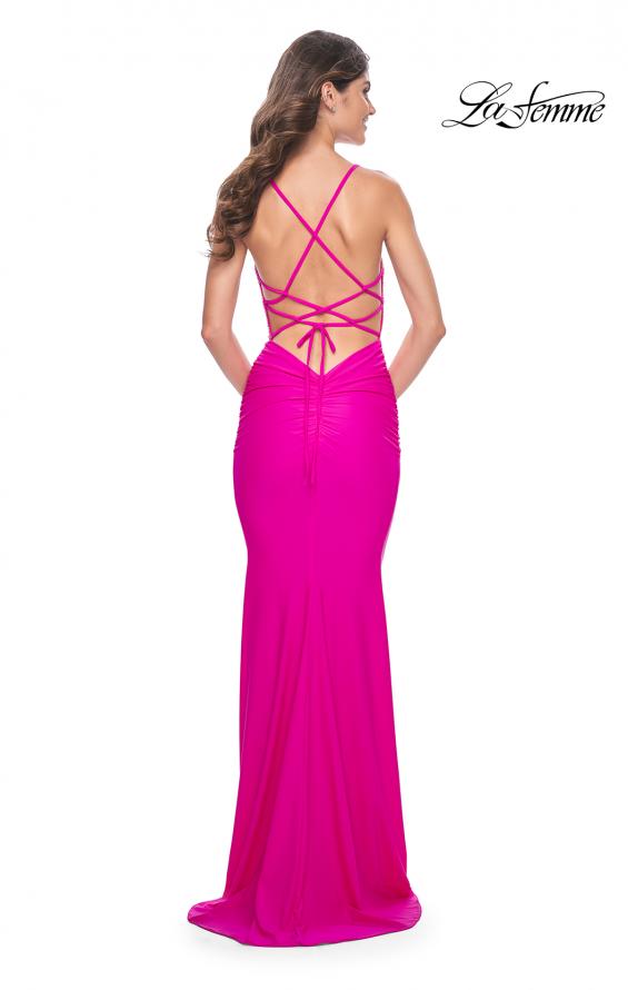 La Femme 32325 prom dress images. La Femme 32325 is available in these colors: Bright Orange, Hot Fuchsia.