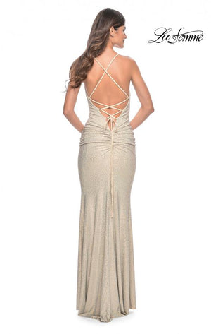 La Femme 32327 prom dress images.  La Femme 32327 is available in these colors: Nude, Royal Blue, White.