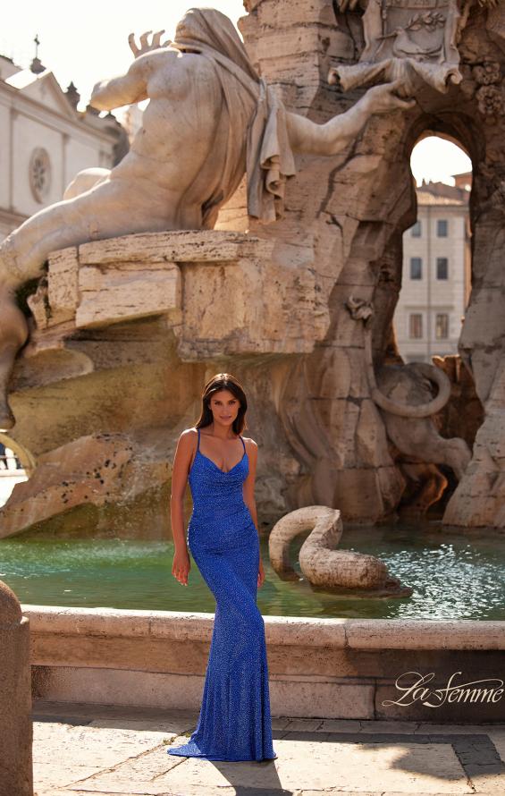La Femme 32327 prom dress images. La Femme 32327 is available in these colors: Nude, Royal Blue, White.