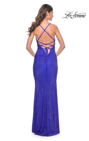 La Femme 32327 prom dress images.  La Femme 32327 is available in these colors: Nude, Royal Blue, White.