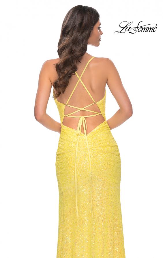 La Femme 32330 prom dress images. La Femme 32330 is available in these colors: Purple, Yellow.
