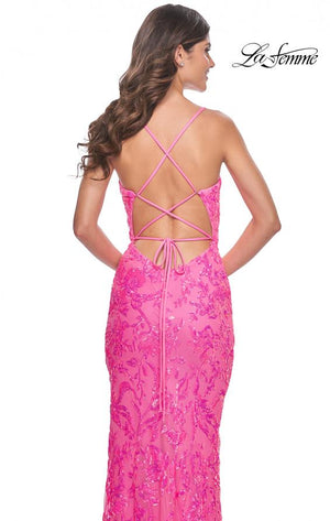 La Femme 32332 prom dress images.  La Femme 32332 is available in these colors: Neon Pink.