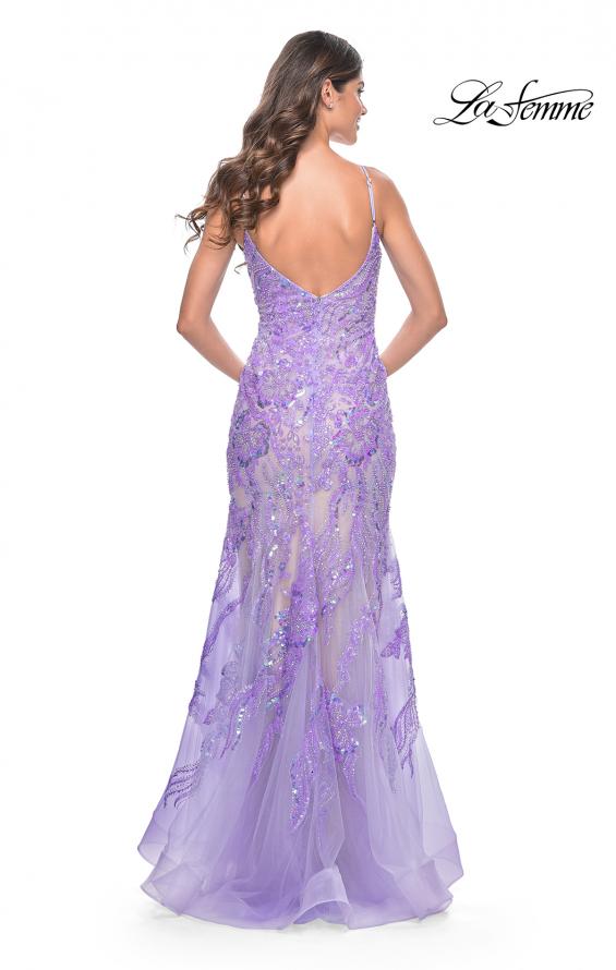 La Femme 32333 prom dress images. La Femme 32333 is available in these colors: Champagne, Coral, Lavender.