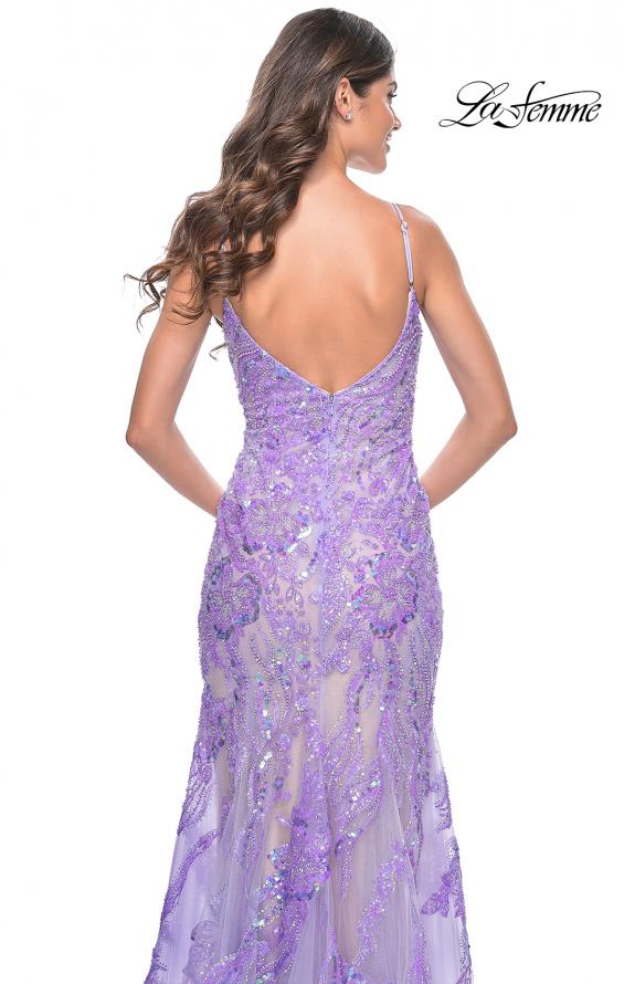 La Femme 32333 prom dress images. La Femme 32333 is available in these colors: Champagne, Coral, Lavender.
