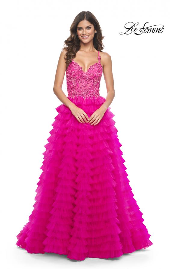 La Femme 32334 prom dress images. La Femme 32334 is available in these colors: Hot Fuchsia.