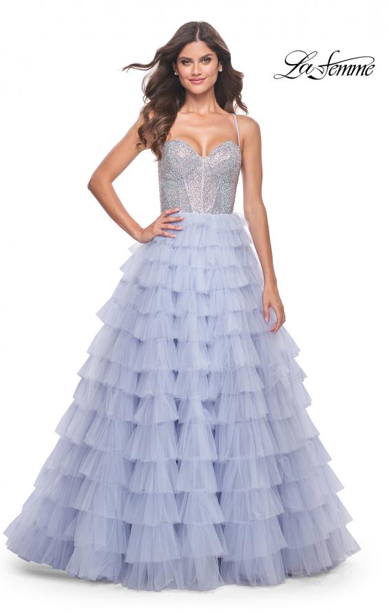 La Femme 32335 prom dress images. La Femme 32335 is available in these colors: Light Periwinkle, Neon Pink.