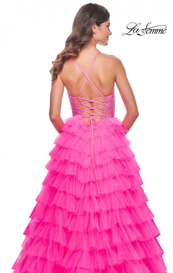 La Femme 32335 prom dress images. La Femme 32335 is available in these colors: Light Periwinkle, Neon Pink.