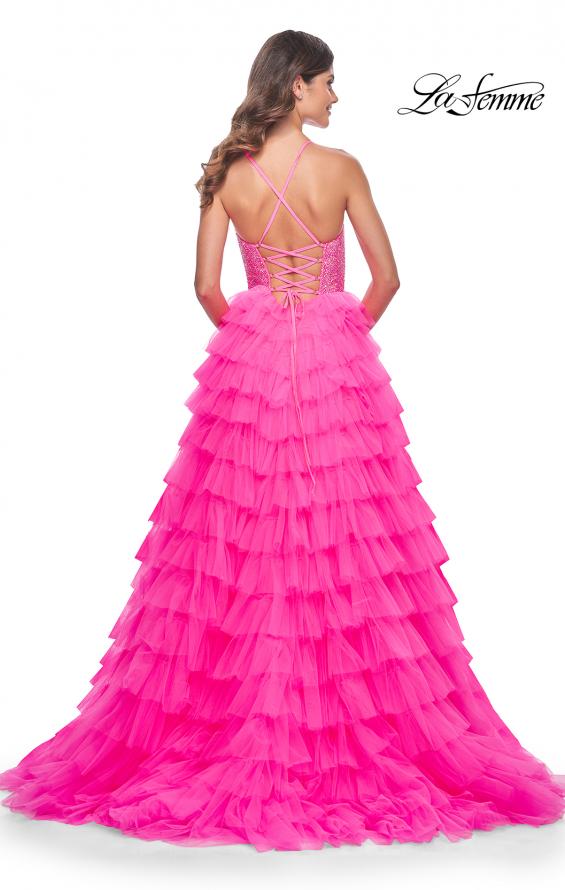 La Femme 32335 prom dress images. La Femme 32335 is available in these colors: Light Periwinkle, Neon Pink.