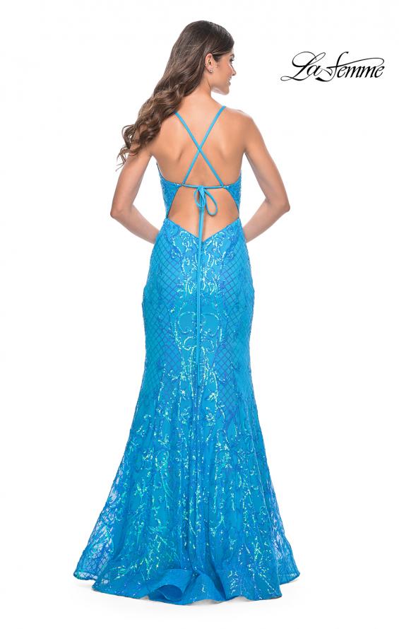 La Femme 32337 prom dress images. La Femme 32337 is available in these colors: Aqua, Lavender, Neon Pink.