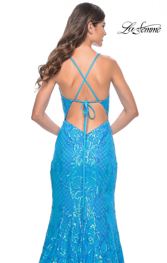 La Femme 32337 prom dress images. La Femme 32337 is available in these colors: Aqua, Lavender, Neon Pink.