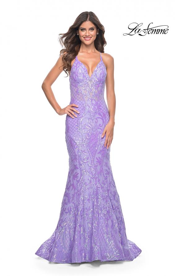 La Femme 32337 prom dress images. La Femme 32337 is available in these colors: Aqua, Lavender, Neon Pink.