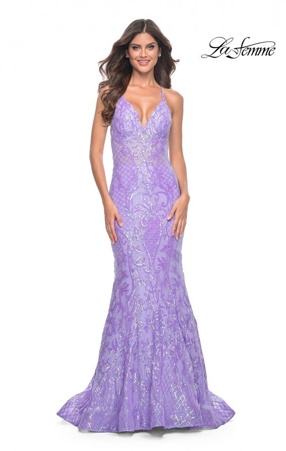 La Femme 32337 prom dress images. La Femme 32337 is available in these colors: Aqua, Lavender, Neon Pink.
