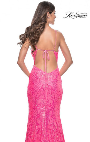 La Femme 32337 prom dress images.  La Femme 32337 is available in these colors: Aqua, Lavender, Neon Pink.