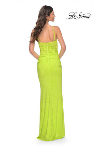 La Femme 32338 prom dress images.  La Femme 32338 is available in these colors: Bright Green, Hot Pink.