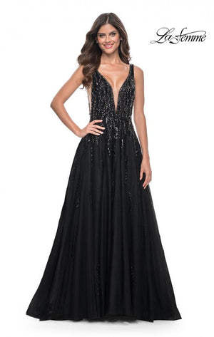 La Femme 32345 prom dress images.  La Femme 32345 is available in these colors: Black.