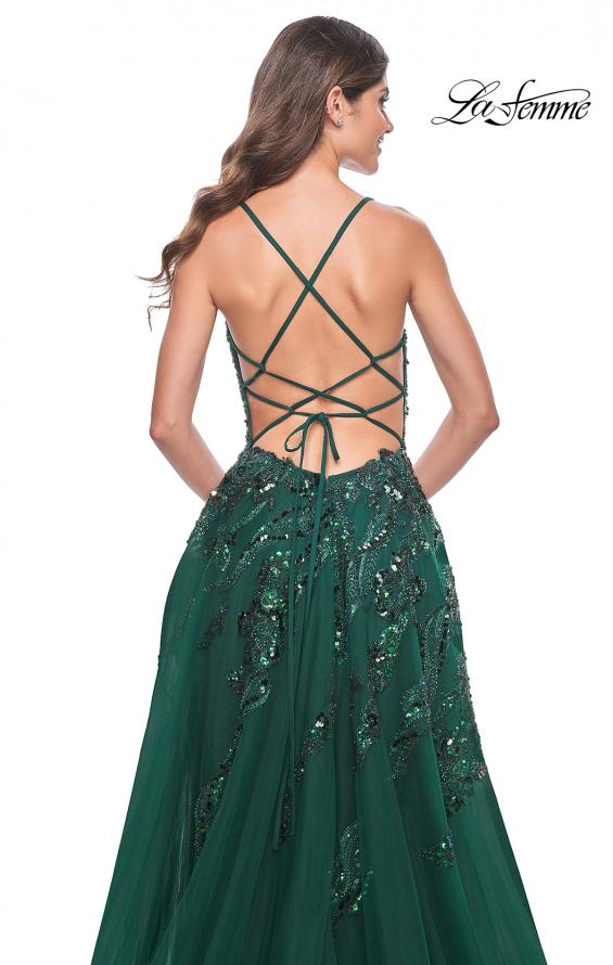 La Femme 32346 prom dress images. La Femme 32346 is available in these colors: Emerald, Navy.