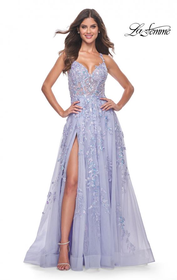 La Femme 32349 prom dress images. La Femme 32349 is available in these colors: Light Periwinkle.