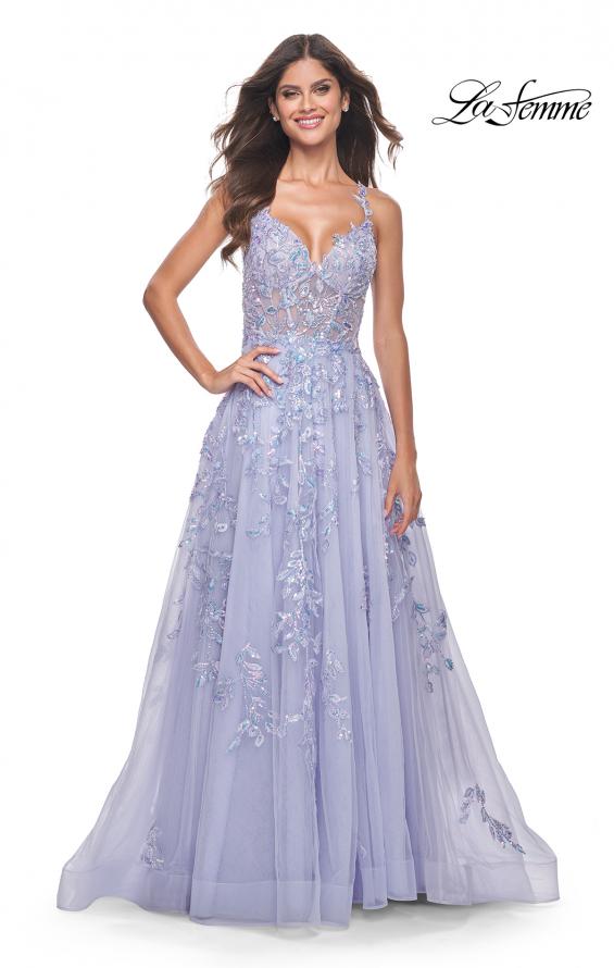 La Femme 32349 prom dress images. La Femme 32349 is available in these colors: Light Periwinkle.