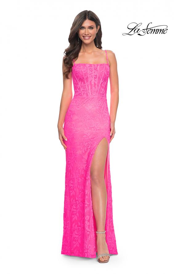 open lace back dress La Femme 28972 Prom Dress - Neon Yellow