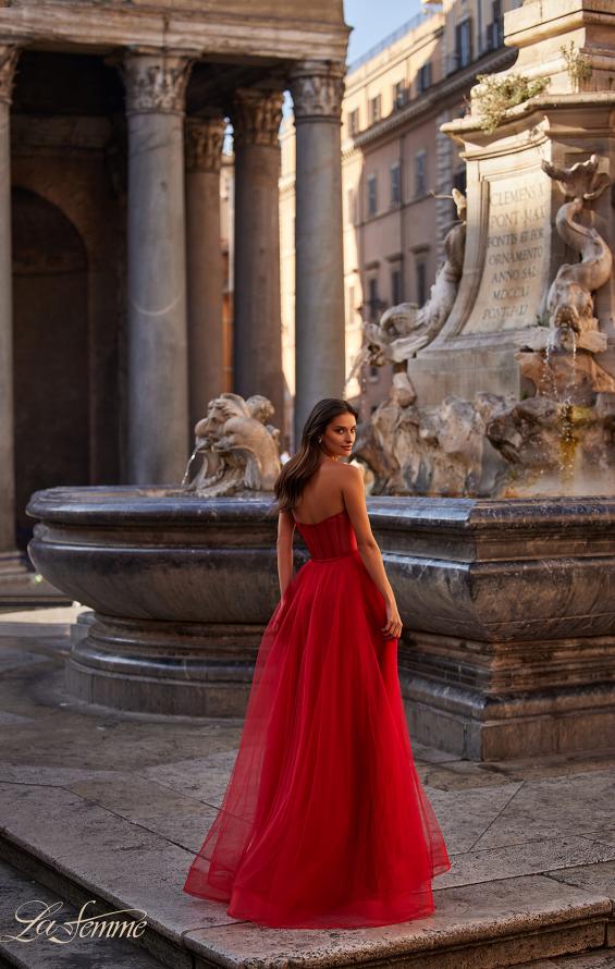 La Femme 32424 prom dress images. La Femme 32424 is available in these colors: Red, Royal Blue.