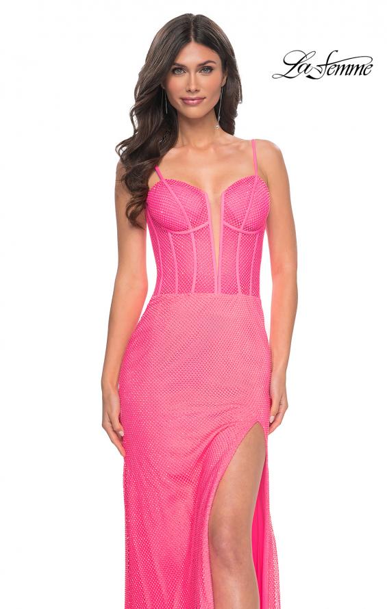 La Femme 32426 prom dress images. La Femme 32426 is available in these colors: Hot Pink.