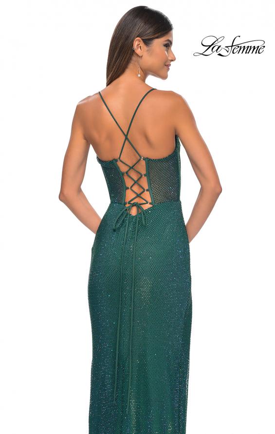 La Femme 32446 prom dress images. La Femme 32446 is available in these colors: Emerald, Red, Royal Blue.
