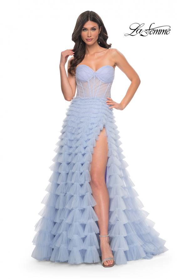 La Femme 32447 prom dress images. La Femme 32447 is available in these colors: Light Periwinkle.