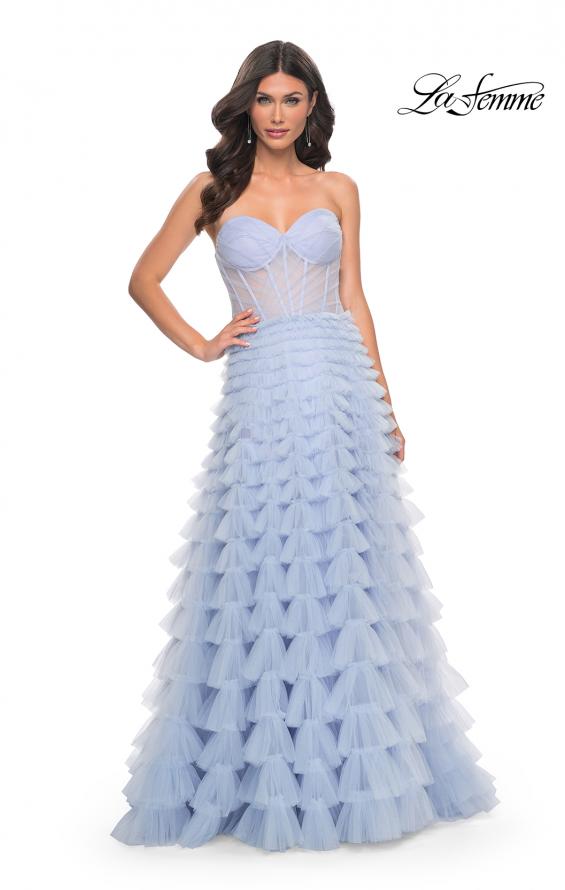 La Femme 32447 prom dress images. La Femme 32447 is available in these colors: Light Periwinkle.