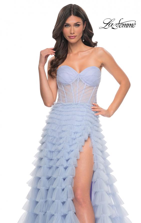 La Femme 32447 prom dress images. La Femme 32447 is available in these colors: Light Periwinkle.