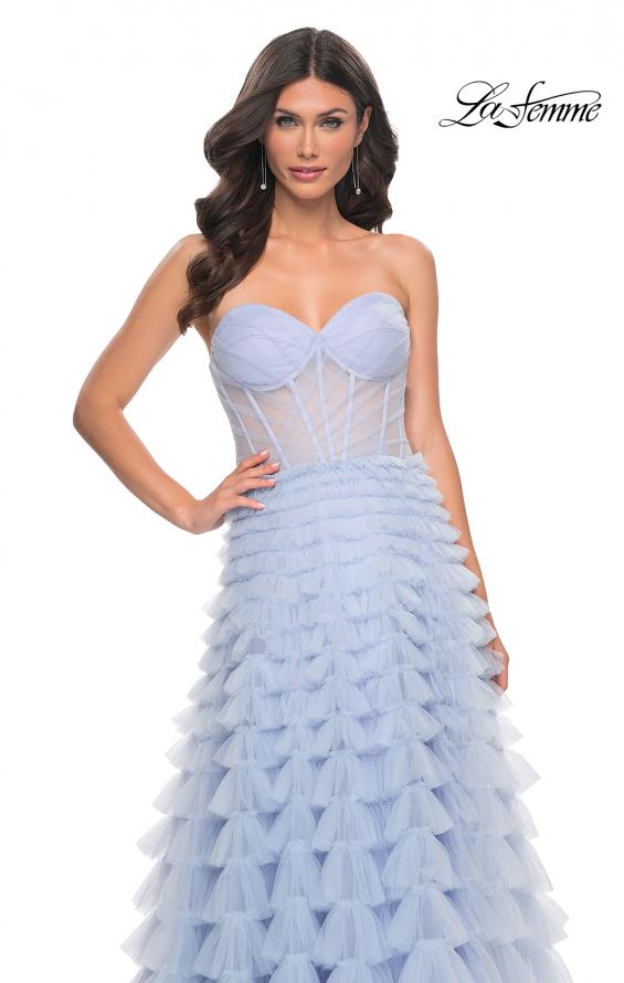 La Femme 32447 prom dress images. La Femme 32447 is available in these colors: Light Periwinkle.
