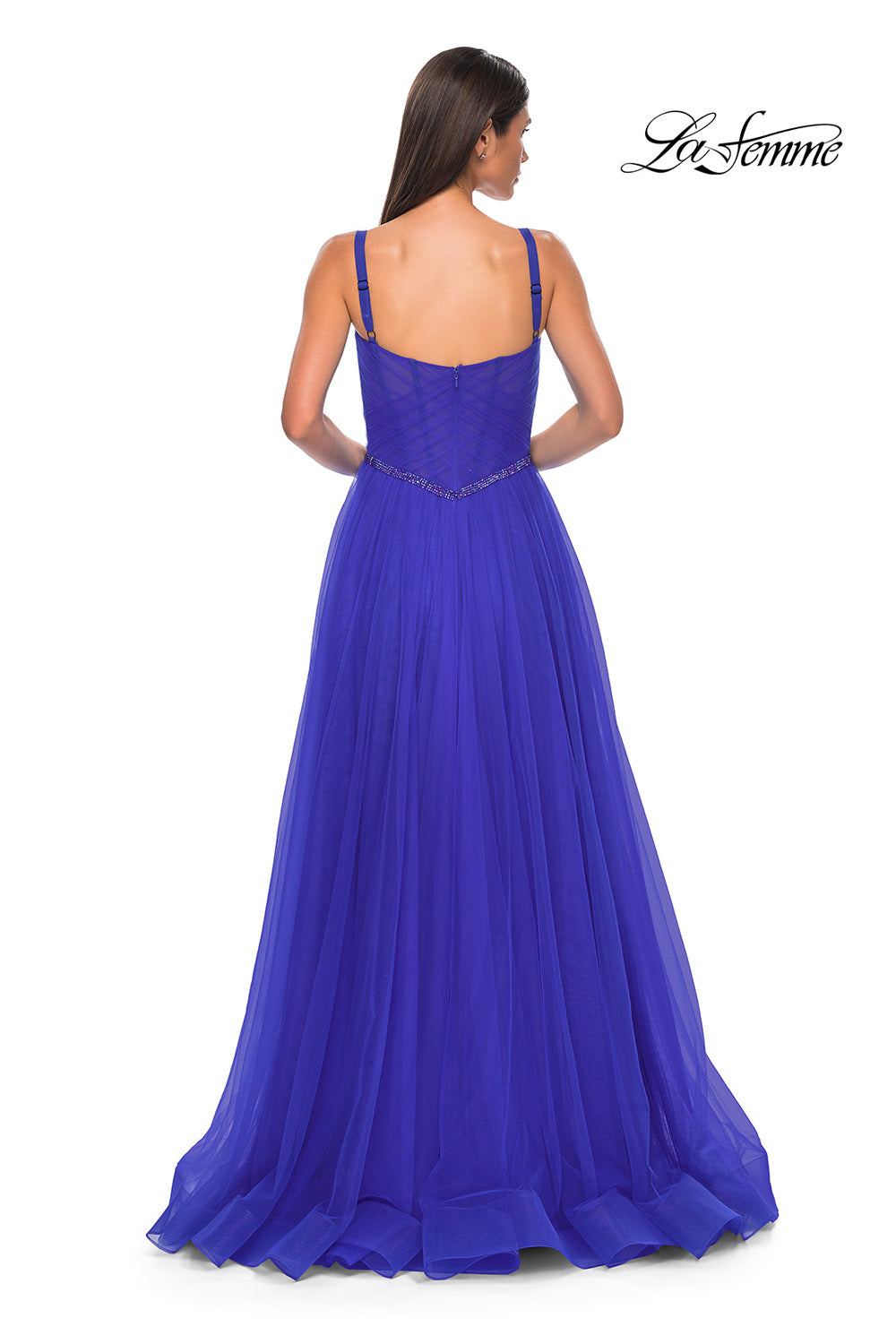La Femme 32656 prom dress images.  La Femme 32656 is available in these colors: Black, Royal Blue.
