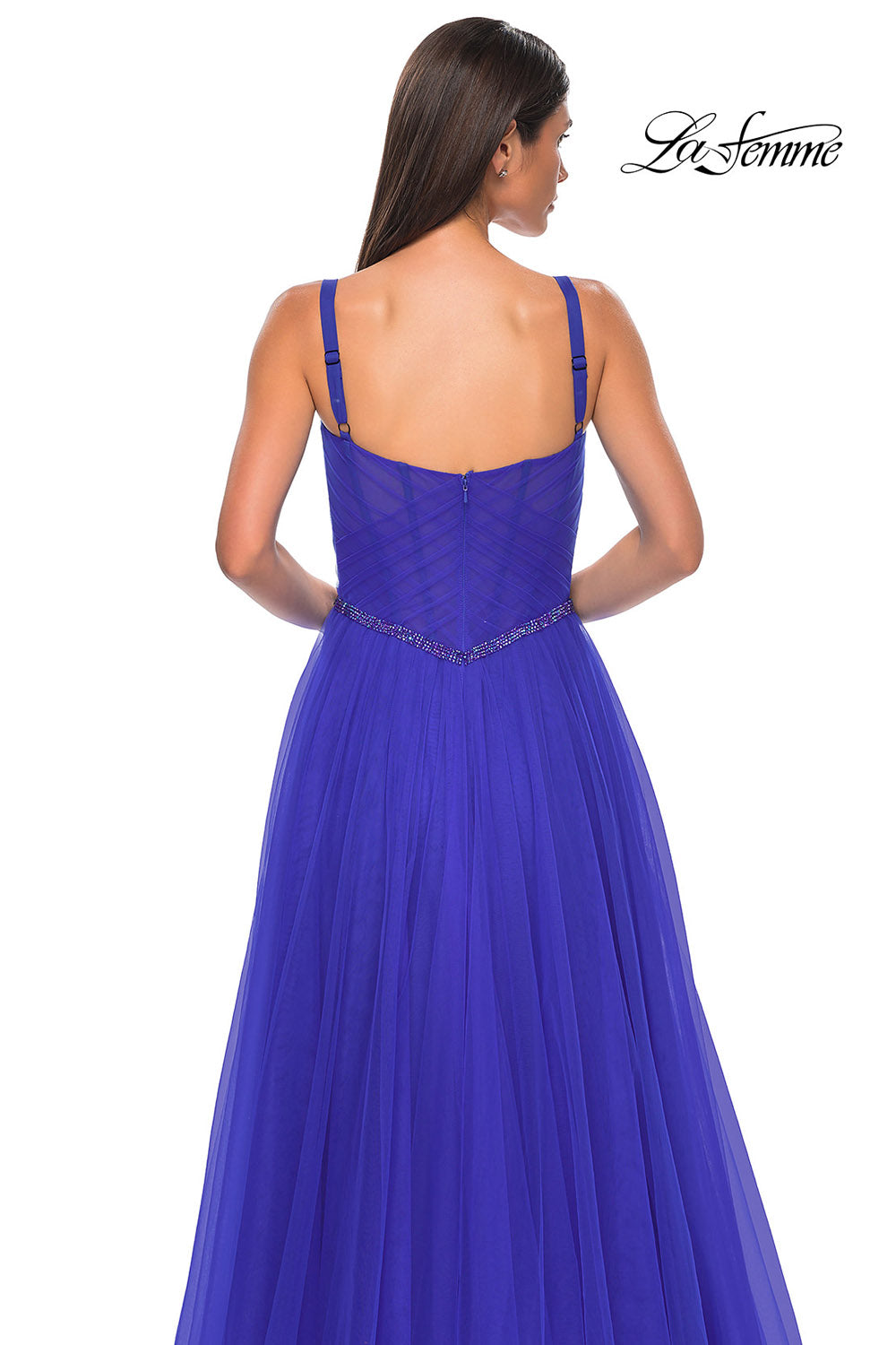 La Femme 32656 prom dress images.  La Femme 32656 is available in these colors: Black, Royal Blue.