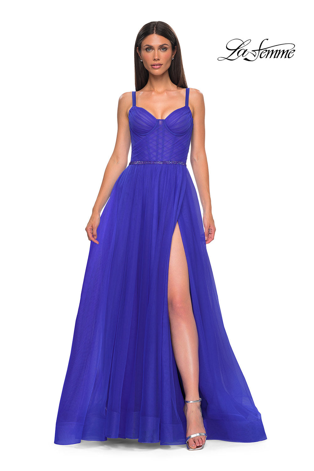 La Femme 32656 prom dress images.  La Femme 32656 is available in these colors: Black, Royal Blue.