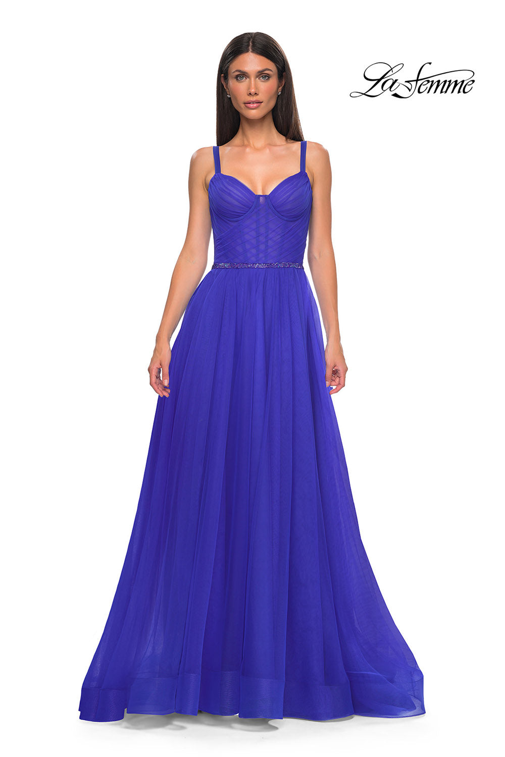 La Femme 32656 prom dress images.  La Femme 32656 is available in these colors: Black, Royal Blue.
