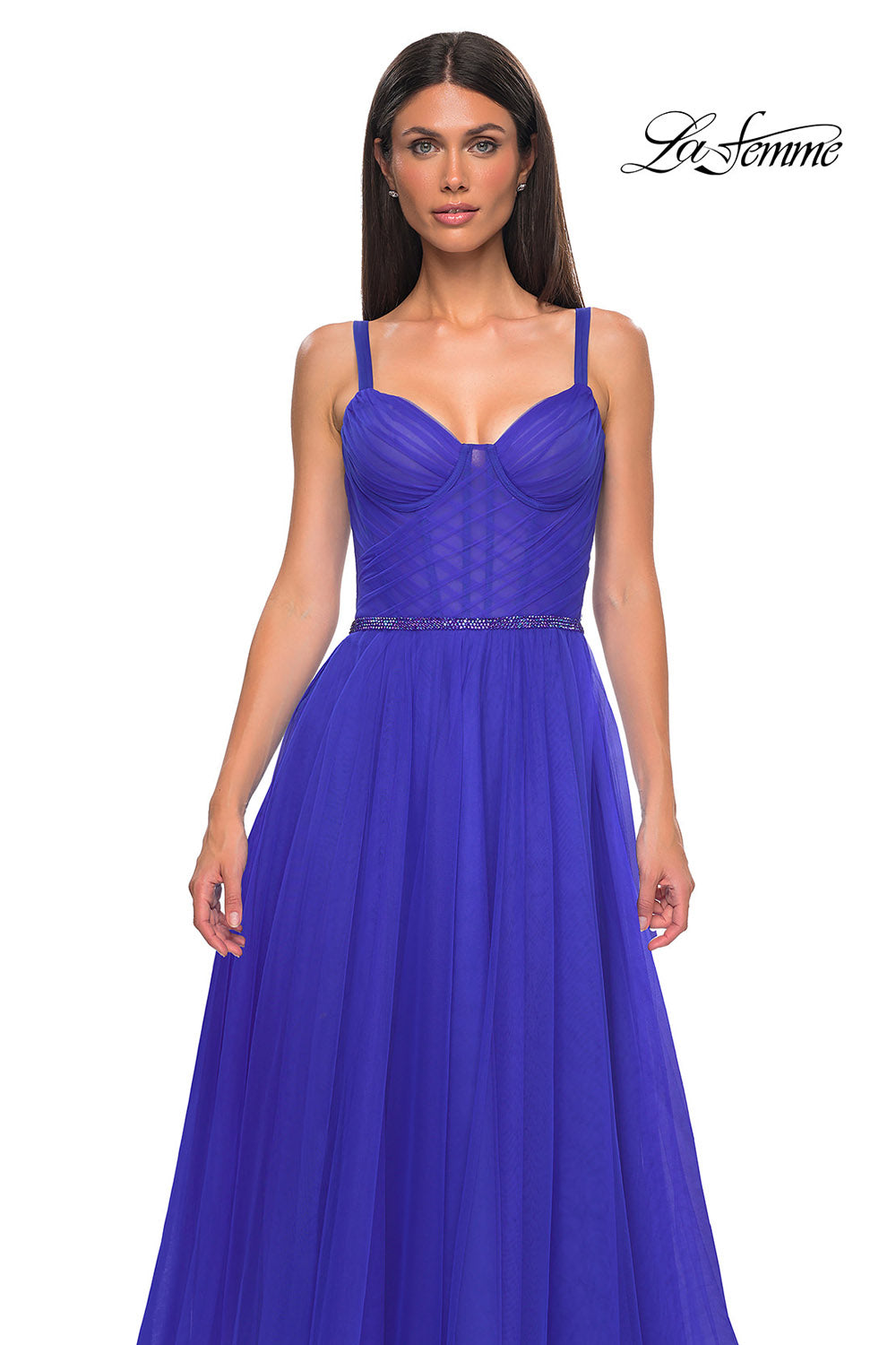 La Femme 32656 prom dress images.  La Femme 32656 is available in these colors: Black, Royal Blue.