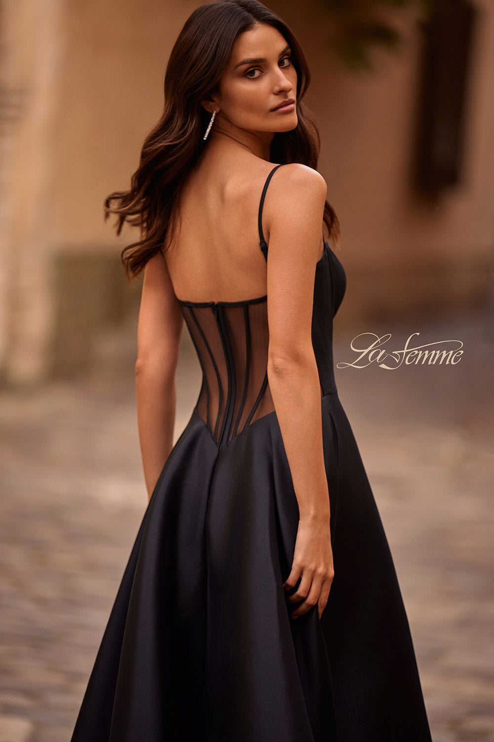 La Femme 32670 prom dress images. La Femme 32670 is available in these colors: Black, Wine.