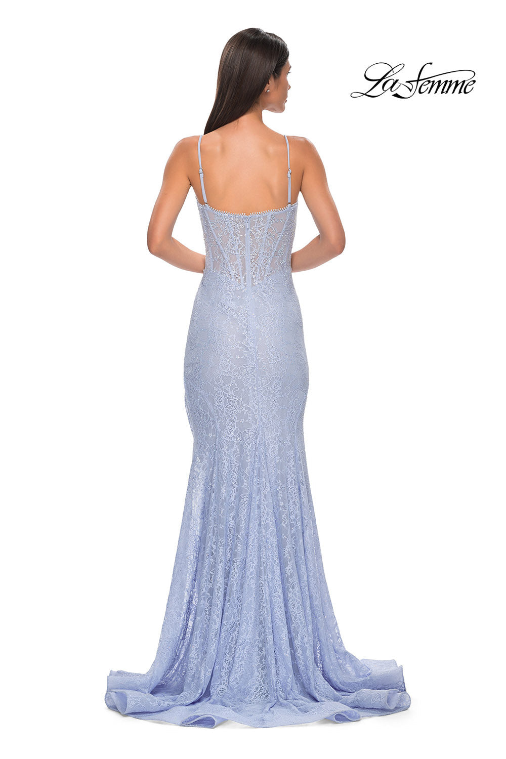 La Femme 32671 prom dress images. La Femme 32671 is available in these colors: Black, Bright Orange, Dark Berry, Dark Teal, Light Periwinkle.