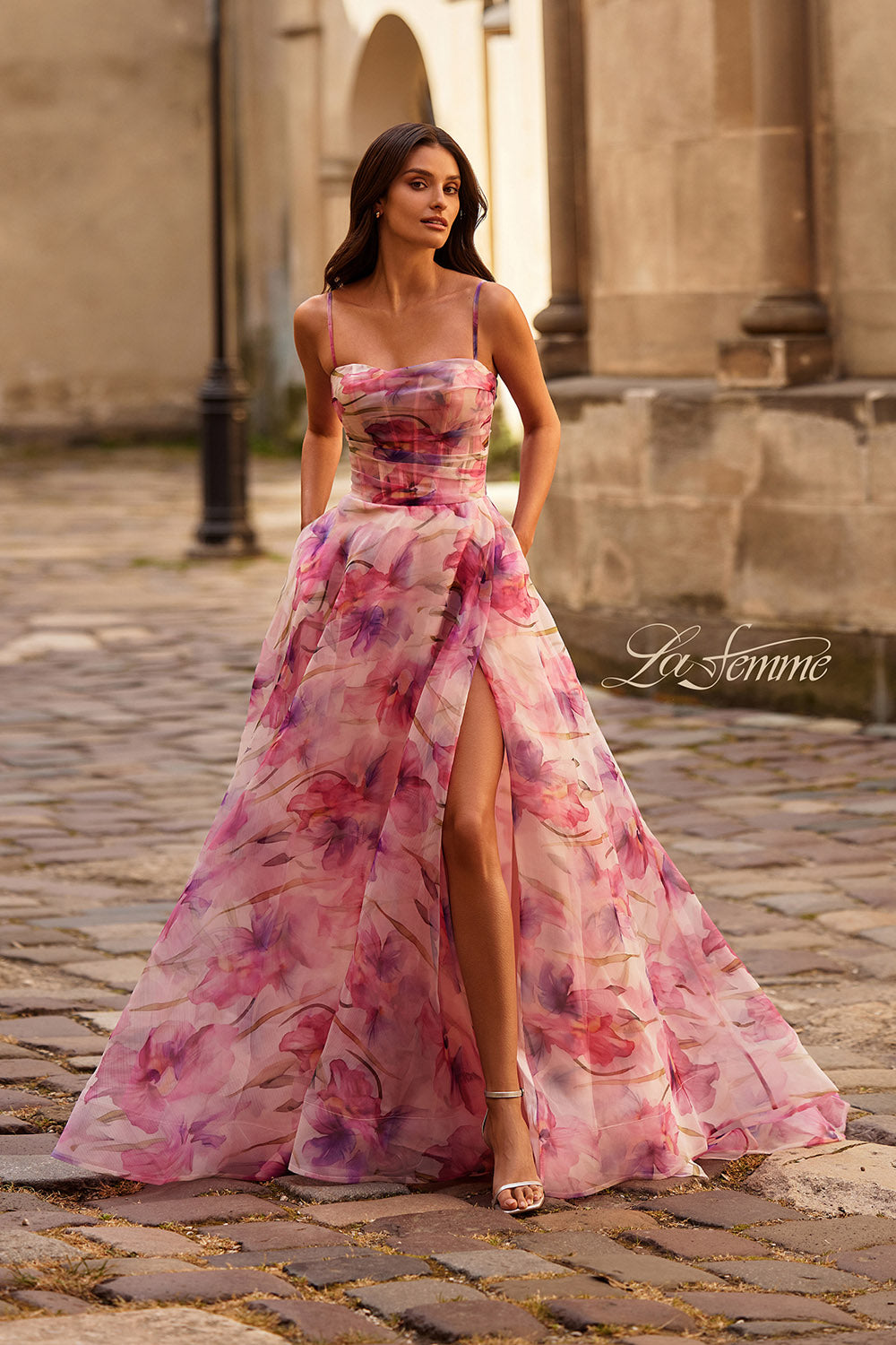 La Femme 32686 prom dress images. La Femme 32686 is available in these colors: Pink.