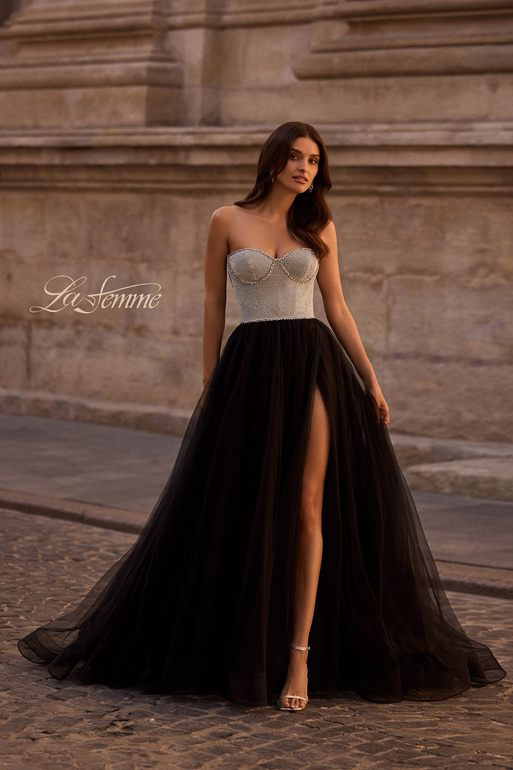 La Femme 32704 prom dress images. La Femme 32704 is available in these colors: Black.