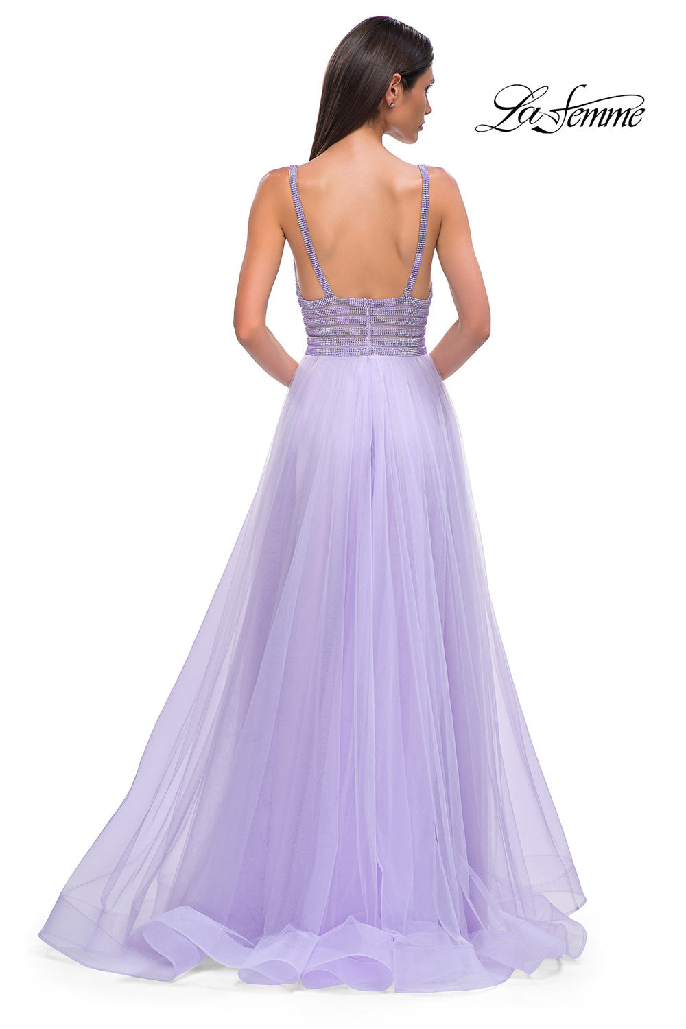 La Femme 32714 prom dress images. La Femme 32714 is available in these colors: Light Periwinkle, Royal Blue.