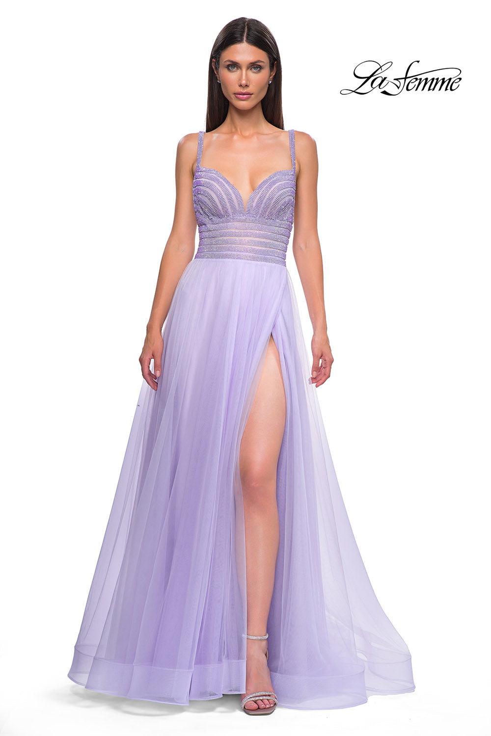 La Femme 32714 prom dress images. La Femme 32714 is available in these colors: Light Periwinkle, Royal Blue.