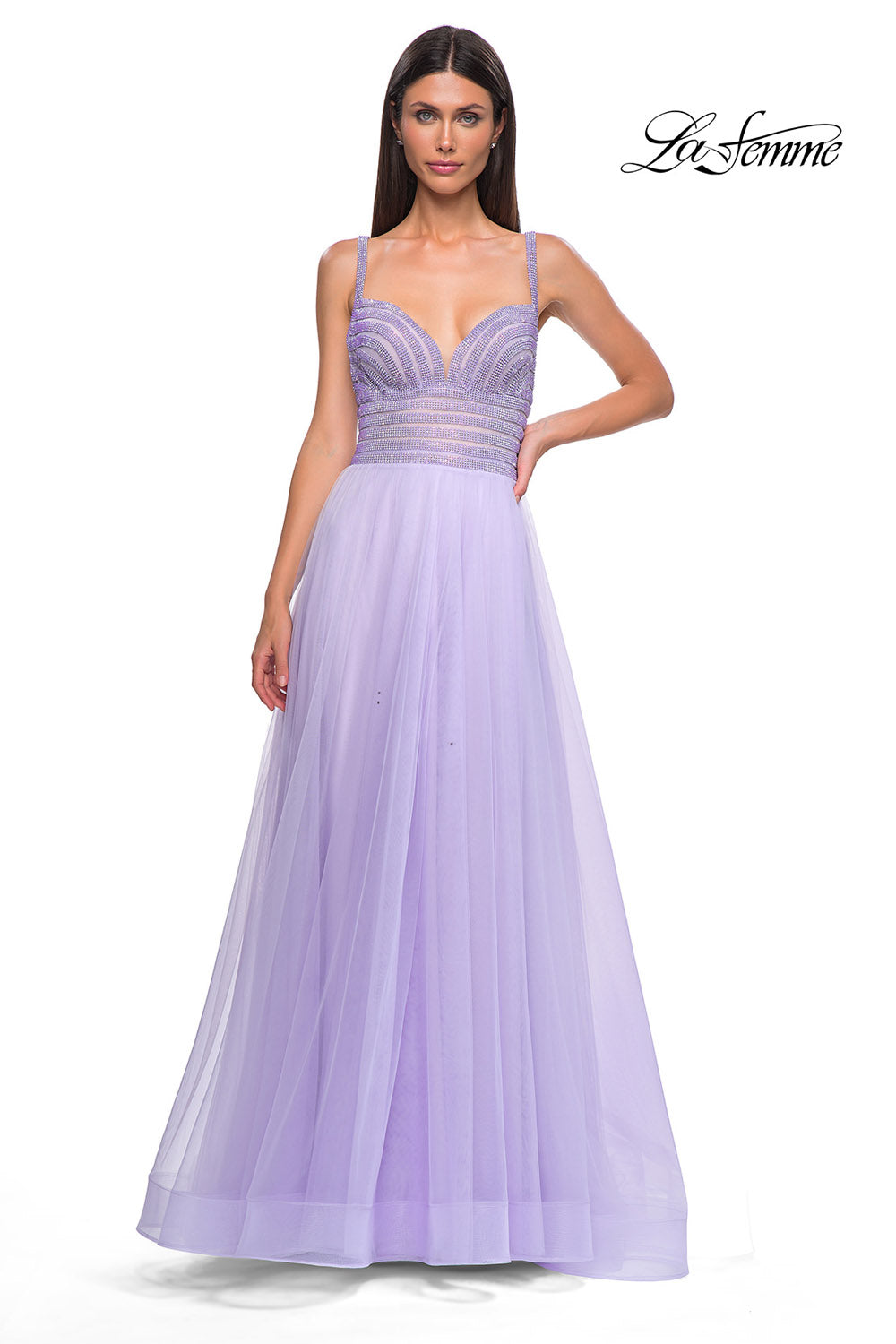 La Femme 32714 prom dress images. La Femme 32714 is available in these colors: Light Periwinkle, Royal Blue.