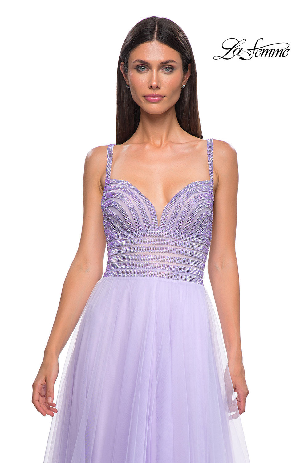 La Femme 32714 prom dress images. La Femme 32714 is available in these colors: Light Periwinkle, Royal Blue.